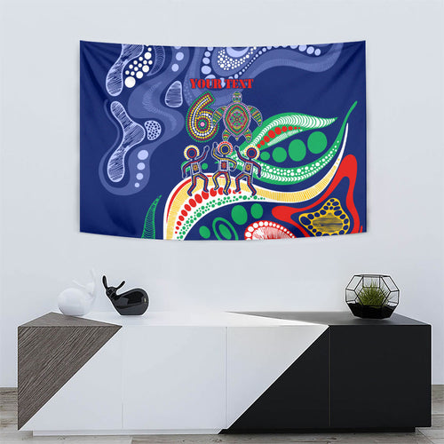 Personalized 60th Birthday Aboriginal Art Tapestry Indigenous Sea Turtle Dot Painting Cultural Dancing