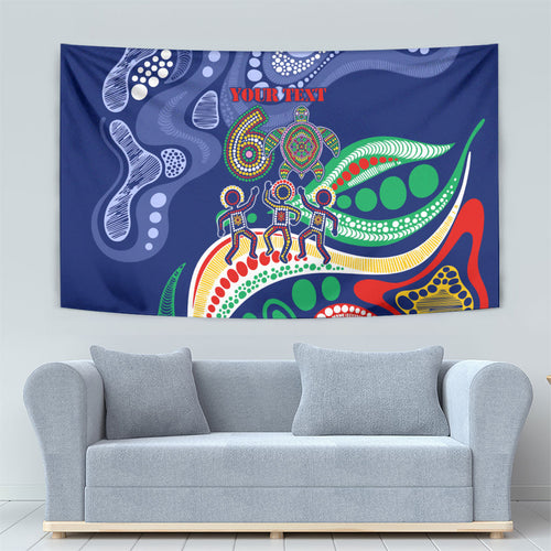 Personalized 60th Birthday Aboriginal Art Tapestry Indigenous Sea Turtle Dot Painting Cultural Dancing