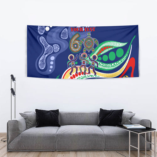 Personalized 60th Birthday Aboriginal Art Tapestry Indigenous Sea Turtle Dot Painting Cultural Dancing