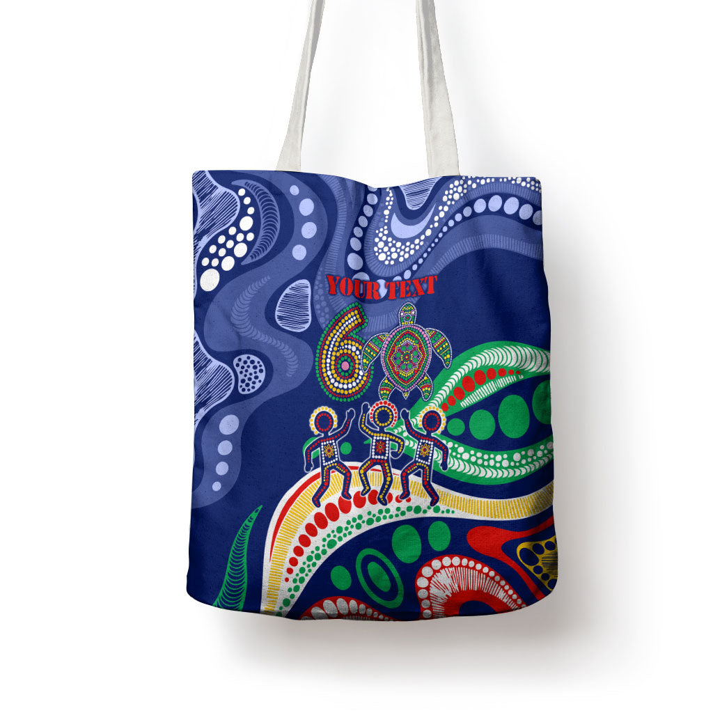 Personalized 60th Birthday Aboriginal Art Tote Bag Indigenous Sea Turtle Dot Painting Cultural Dancing
