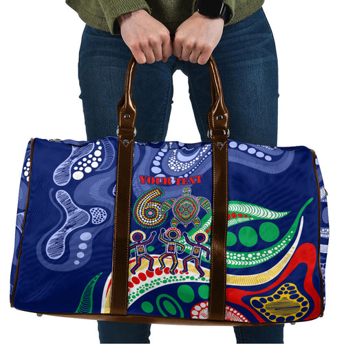Personalized 60th Birthday Aboriginal Art Travel Bag Indigenous Sea Turtle Dot Painting Cultural Dancing