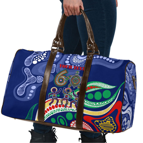 Personalized 60th Birthday Aboriginal Art Travel Bag Indigenous Sea Turtle Dot Painting Cultural Dancing