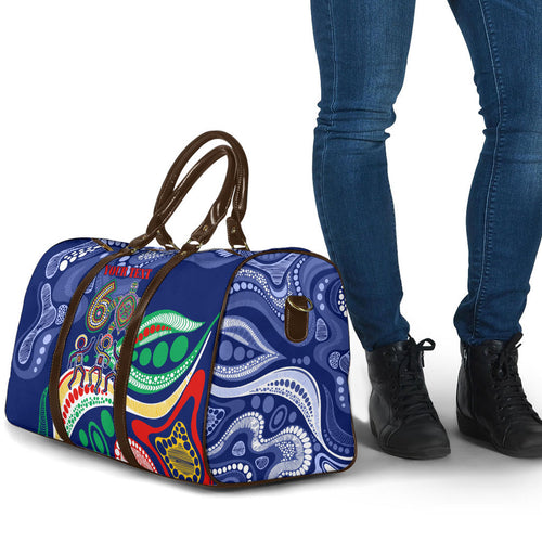 Personalized 60th Birthday Aboriginal Art Travel Bag Indigenous Sea Turtle Dot Painting Cultural Dancing