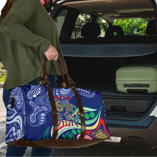 Personalized 60th Birthday Aboriginal Art Travel Bag Indigenous Sea Turtle Dot Painting Cultural Dancing