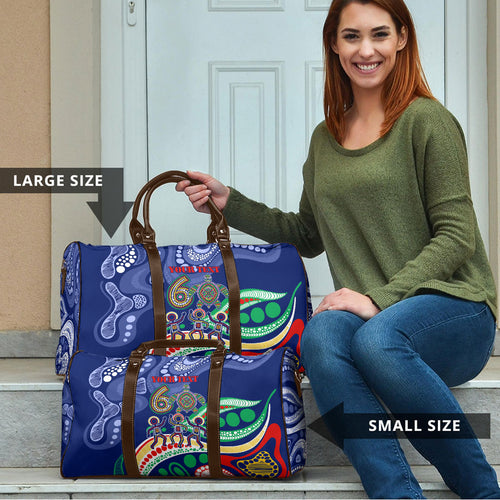 Personalized 60th Birthday Aboriginal Art Travel Bag Indigenous Sea Turtle Dot Painting Cultural Dancing