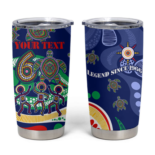 Personalized 60th Birthday Aboriginal Art Tumbler Cup Indigenous Sea Turtle Dot Painting Cultural Dancing