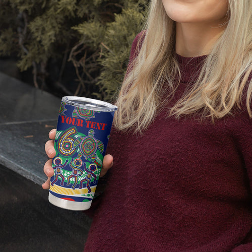 Personalized 60th Birthday Aboriginal Art Tumbler Cup Indigenous Sea Turtle Dot Painting Cultural Dancing