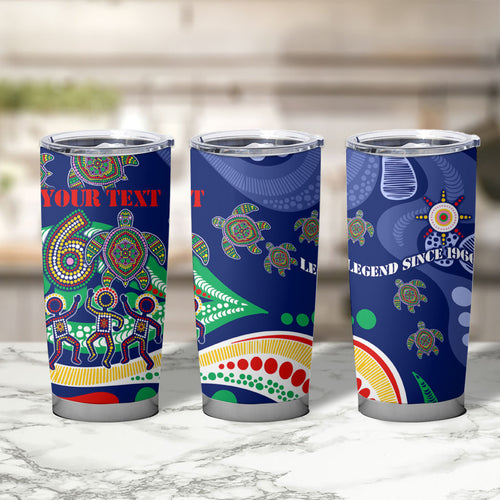 Personalized 60th Birthday Aboriginal Art Tumbler Cup Indigenous Sea Turtle Dot Painting Cultural Dancing