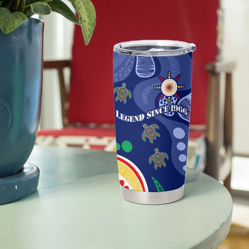 Personalized 60th Birthday Aboriginal Art Tumbler Cup Indigenous Sea Turtle Dot Painting Cultural Dancing