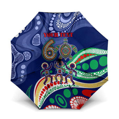 Personalized 60th Birthday Aboriginal Art Umbrella Indigenous Sea Turtle Dot Painting Cultural Dancing