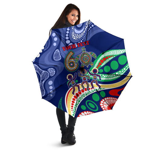 Personalized 60th Birthday Aboriginal Art Umbrella Indigenous Sea Turtle Dot Painting Cultural Dancing