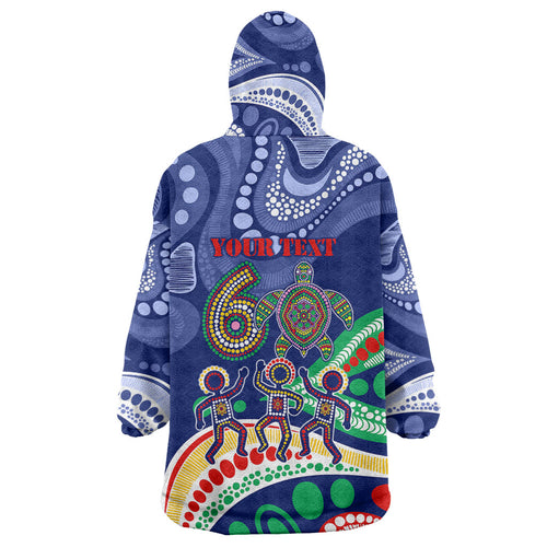 Personalized 60th Birthday Aboriginal Art Wearable Blanket Hoodie Indigenous Sea Turtle Dot Painting Cultural Dancing