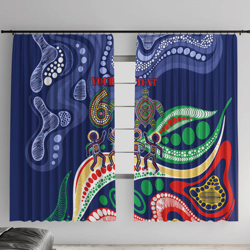 Personalized 60th Birthday Aboriginal Art Window Curtain Indigenous Sea Turtle Dot Painting Cultural Dancing