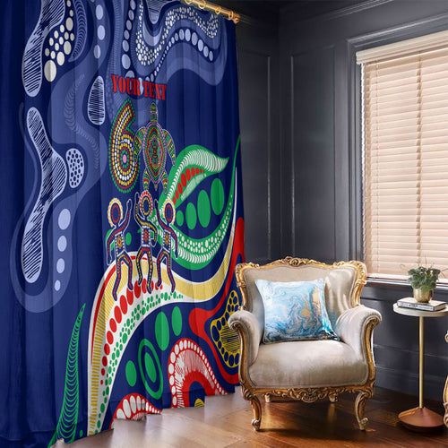 Personalized 60th Birthday Aboriginal Art Window Curtain Indigenous Sea Turtle Dot Painting Cultural Dancing