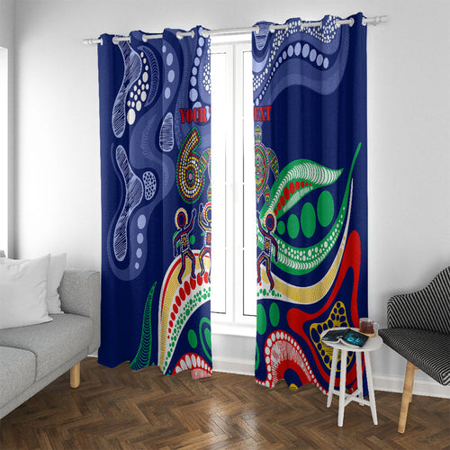 Personalized 60th Birthday Aboriginal Art Window Curtain Indigenous Sea Turtle Dot Painting Cultural Dancing