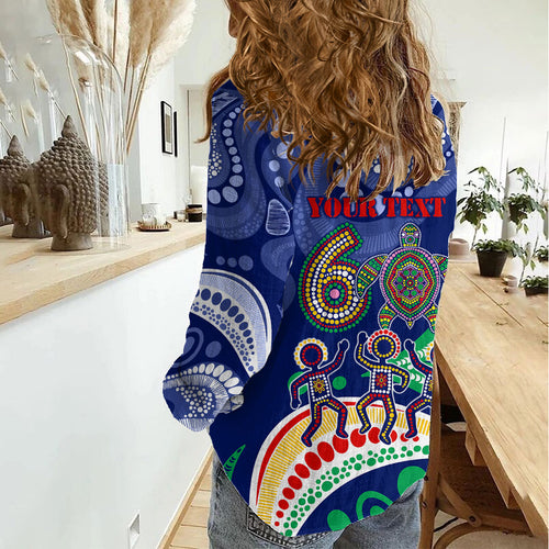 Personalized 60th Birthday Aboriginal Art Women Casual Shirt Indigenous Sea Turtle Dot Painting Cultural Dancing