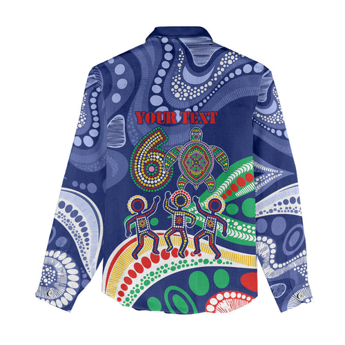 Personalized 60th Birthday Aboriginal Art Women Casual Shirt Indigenous Sea Turtle Dot Painting Cultural Dancing