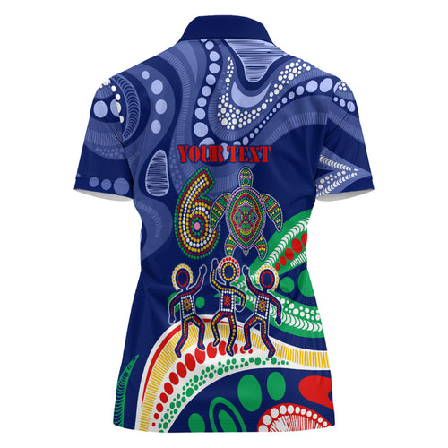 Personalized 60th Birthday Aboriginal Art Women Polo Shirt Indigenous Sea Turtle Dot Painting Cultural Dancing