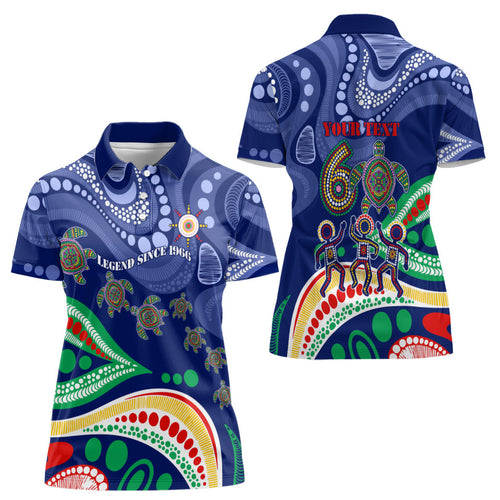 Personalized 60th Birthday Aboriginal Art Women Polo Shirt Indigenous Sea Turtle Dot Painting Cultural Dancing