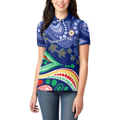 Personalized 60th Birthday Aboriginal Art Women Polo Shirt Indigenous Sea Turtle Dot Painting Cultural Dancing
