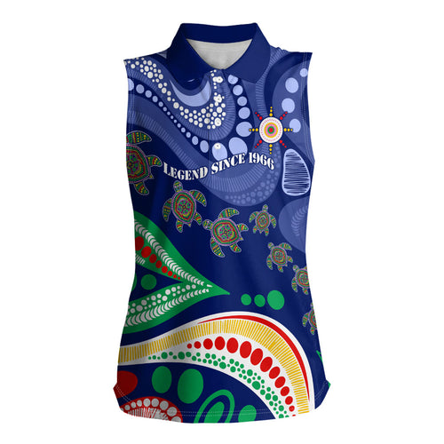 Personalized 60th Birthday Aboriginal Art Women Sleeveless Polo Shirt Indigenous Sea Turtle Dot Painting Cultural Dancing