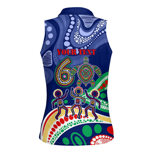 Personalized 60th Birthday Aboriginal Art Women Sleeveless Polo Shirt Indigenous Sea Turtle Dot Painting Cultural Dancing