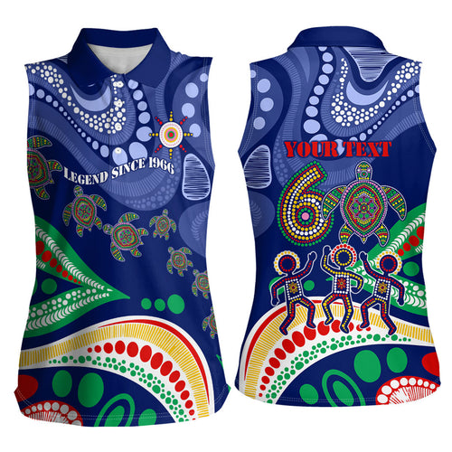 Personalized 60th Birthday Aboriginal Art Women Sleeveless Polo Shirt Indigenous Sea Turtle Dot Painting Cultural Dancing