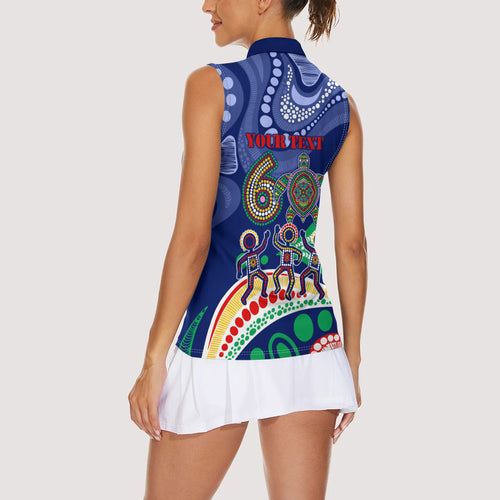 Personalized 60th Birthday Aboriginal Art Women Sleeveless Polo Shirt Indigenous Sea Turtle Dot Painting Cultural Dancing