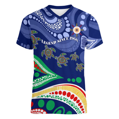Personalized 60th Birthday Aboriginal Art Women V-Neck T-Shirt Indigenous Sea Turtle Dot Painting Cultural Dancing