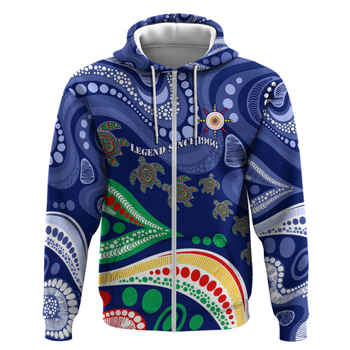 Personalized 60th Birthday Aboriginal Art Zip Hoodie Indigenous Sea Turtle Dot Painting Cultural Dancing