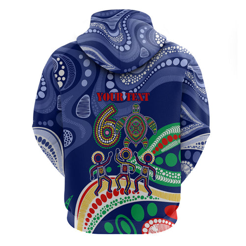 Personalized 60th Birthday Aboriginal Art Zip Hoodie Indigenous Sea Turtle Dot Painting Cultural Dancing
