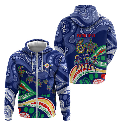 Personalized 60th Birthday Aboriginal Art Zip Hoodie Indigenous Sea Turtle Dot Painting Cultural Dancing