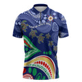 Personalized 60th Birthday Aboriginal Art Zipper Polo Shirt Indigenous Sea Turtle Dot Painting Cultural Dancing