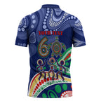 Personalized 60th Birthday Aboriginal Art Zipper Polo Shirt Indigenous Sea Turtle Dot Painting Cultural Dancing