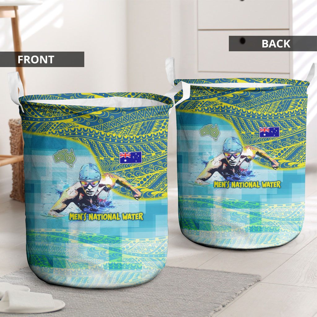 Australia Men National Water Polo Team Laundry Basket Aboriginal Dot Art Style Patriotic Aquatic Sport