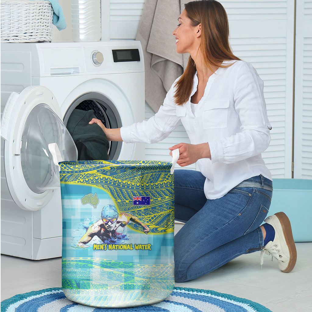 Australia Men National Water Polo Team Laundry Basket Aboriginal Dot Art Style Patriotic Aquatic Sport