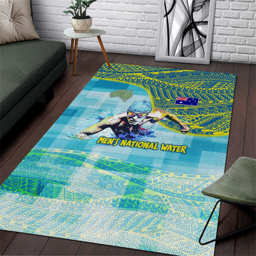 Australia Men National Water Polo Team Area Rug Aboriginal Dot Art Style Patriotic Aquatic Sport