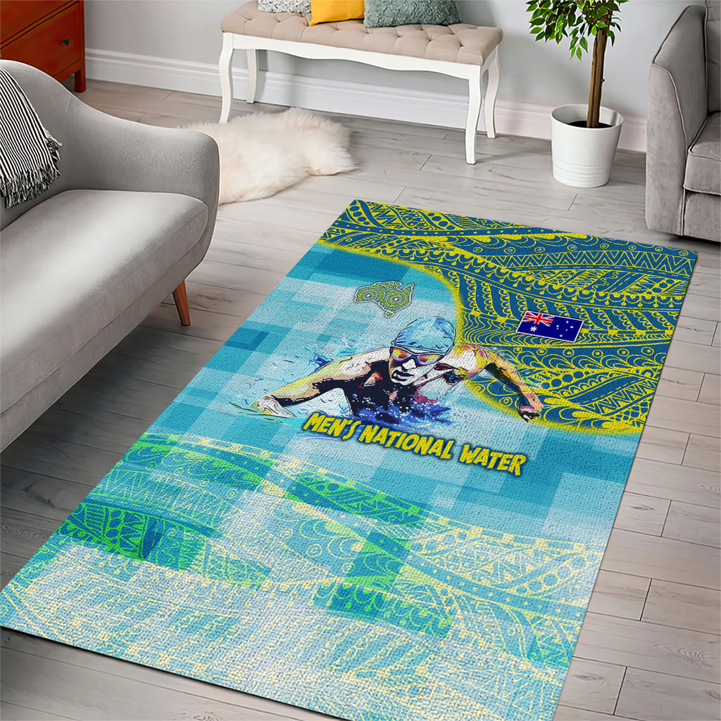 Australia Men National Water Polo Team Area Rug Aboriginal Dot Art Style Patriotic Aquatic Sport