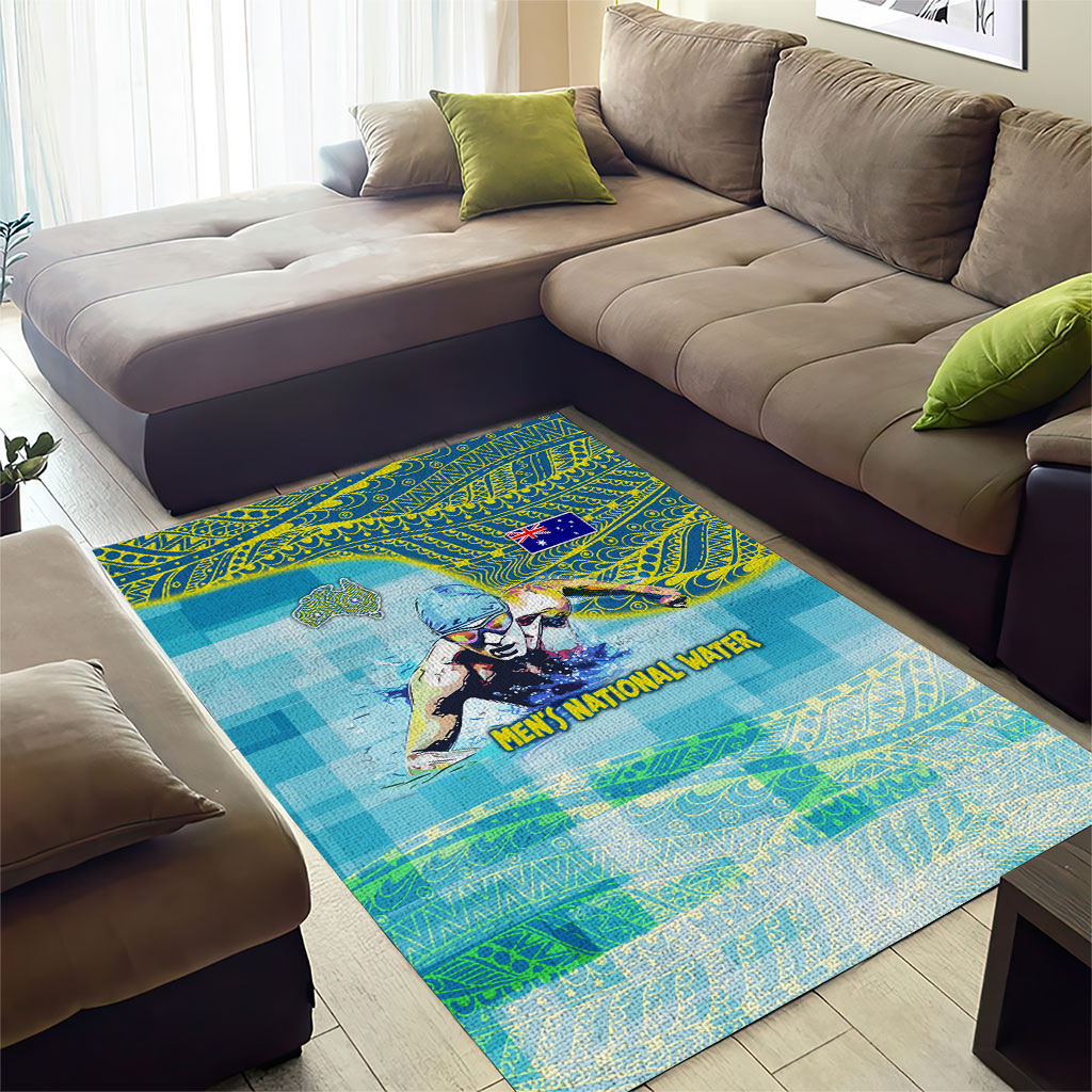 Australia Men National Water Polo Team Area Rug Aboriginal Dot Art Style Patriotic Aquatic Sport