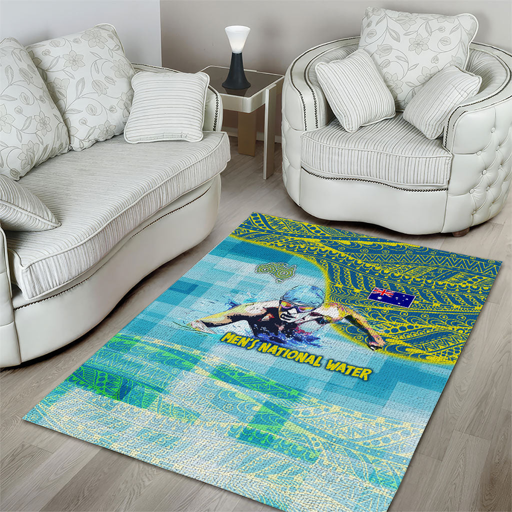 Australia Men National Water Polo Team Area Rug Aboriginal Dot Art Style Patriotic Aquatic Sport