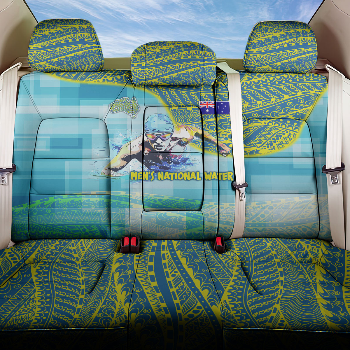 Australia Men National Water Polo Team Back Car Seat Cover Aboriginal Dot Art Style Patriotic Aquatic Sport