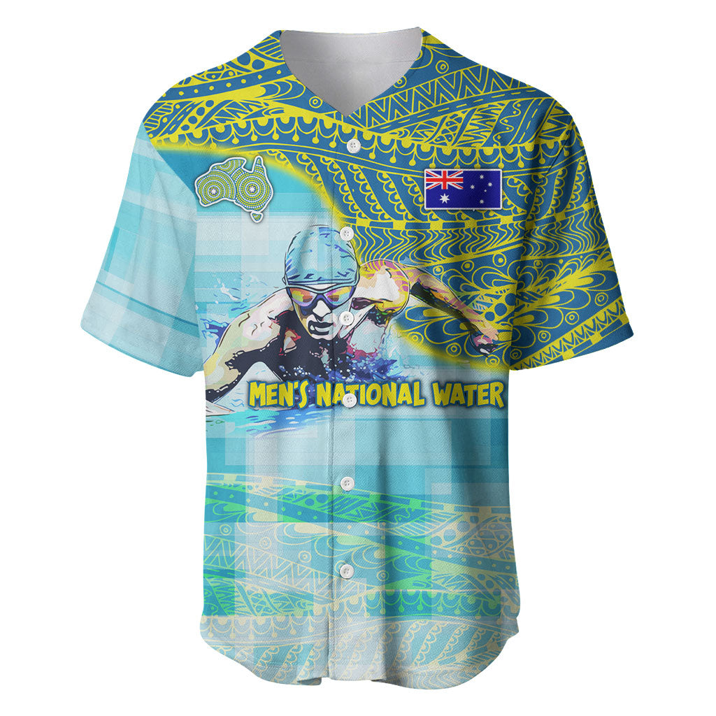 Australia Men National Water Polo Team Baseball Jersey Aboriginal Dot Art Style Patriotic Aquatic Sport