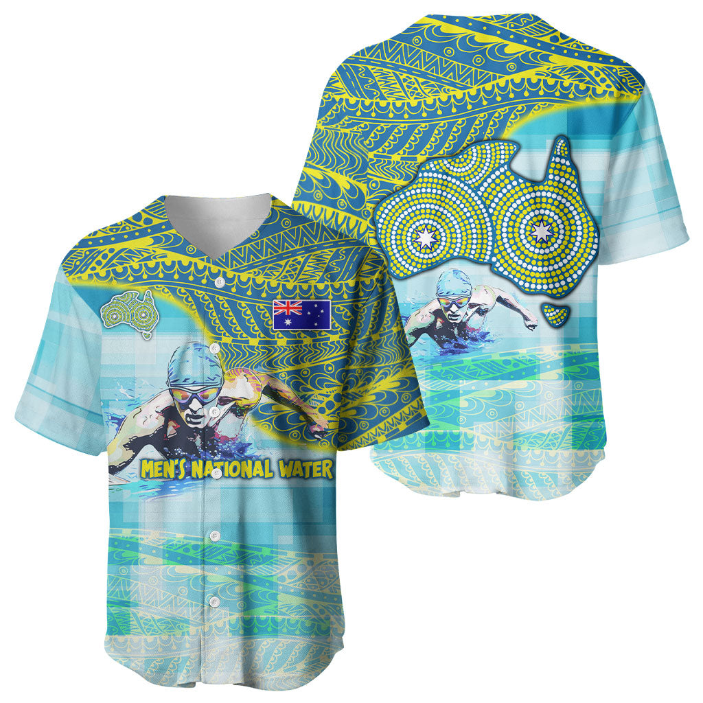 Australia Men National Water Polo Team Baseball Jersey Aboriginal Dot Art Style Patriotic Aquatic Sport