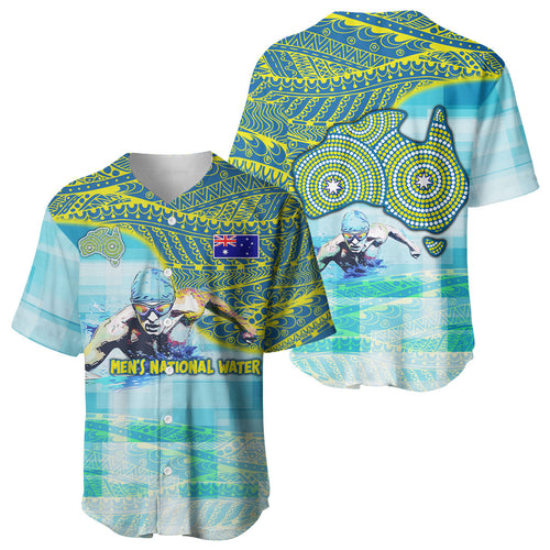 Australia Men National Water Polo Team Baseball Jersey Aboriginal Dot Art Style Patriotic Aquatic Sport