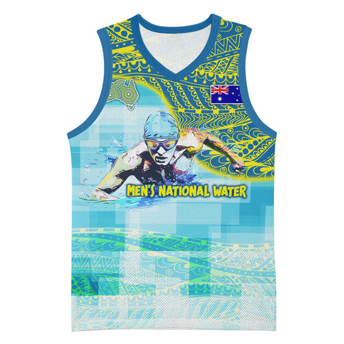 Australia Men National Water Polo Team Basketball Jersey Aboriginal Dot Art Style Patriotic Aquatic Sport