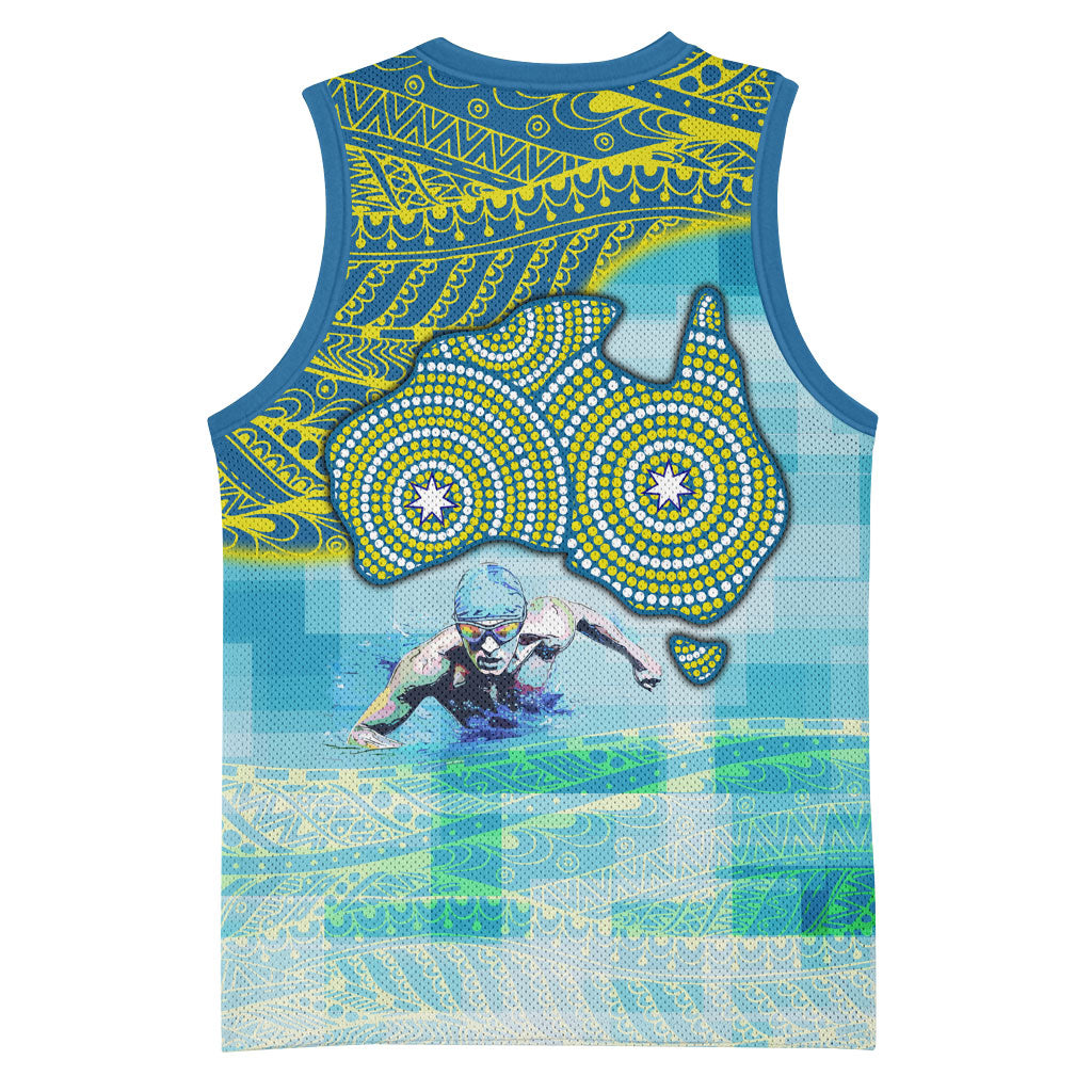 Australia Men National Water Polo Team Basketball Jersey Aboriginal Dot Art Style Patriotic Aquatic Sport