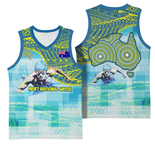 Australia Men National Water Polo Team Basketball Jersey Aboriginal Dot Art Style Patriotic Aquatic Sport