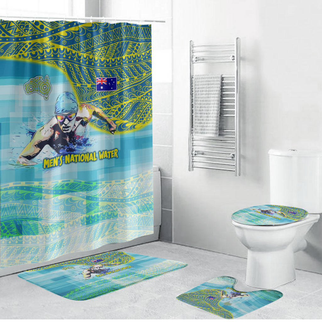 Australia Men National Water Polo Team Bathroom Set Aboriginal Dot Art Style Patriotic Aquatic Sport
