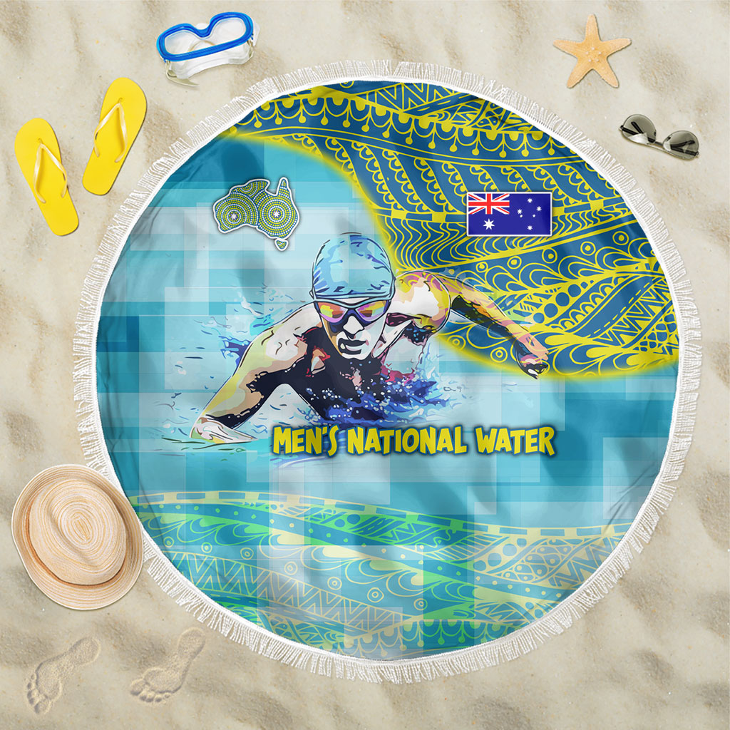 Australia Men National Water Polo Team Beach Blanket Aboriginal Dot Art Style Patriotic Aquatic Sport