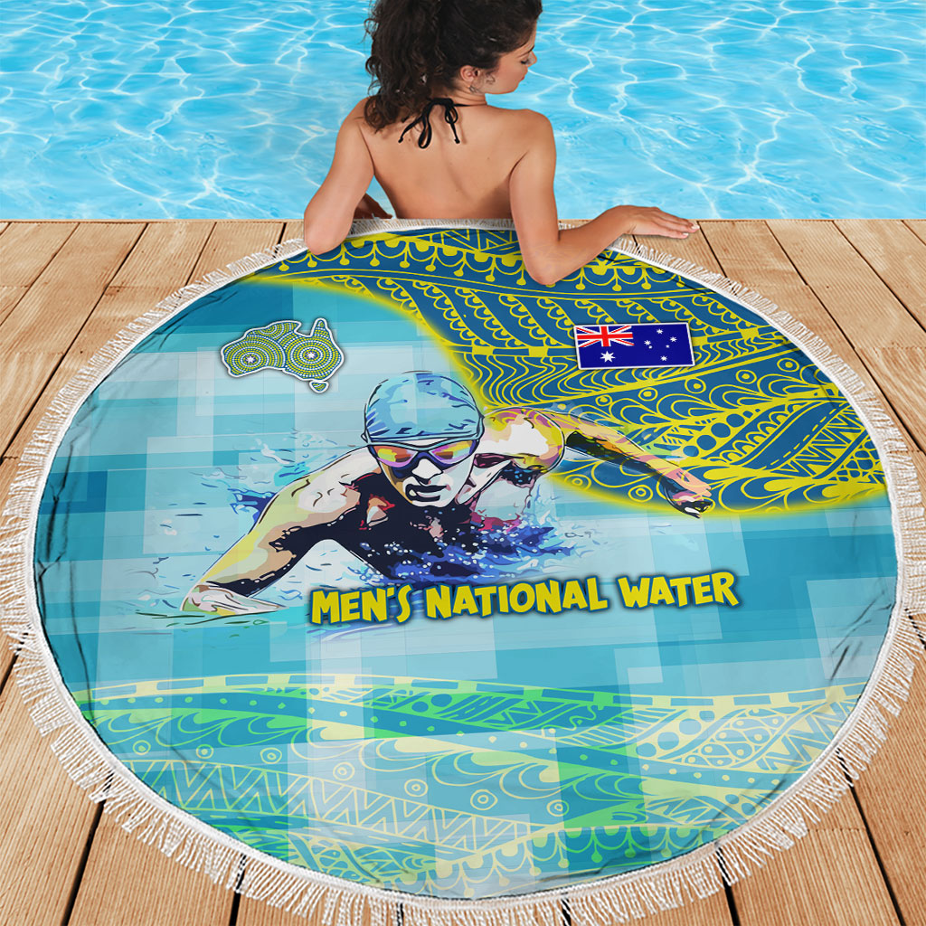 Australia Men National Water Polo Team Beach Blanket Aboriginal Dot Art Style Patriotic Aquatic Sport